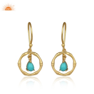 Meilleur Design Plaqué Or Argent Sterling Naturel Arizona Turquoise Pierre Précieuse Bambou Boucle D'oreille Demi Fine Fabricant De Bijoux - Product Image 1