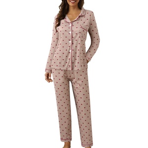 Nuevo conjunto de pijama estampado para mujer Turn Down manga completa Top corto pantalones conjunto de pijama de algodón ropa de dormir informal para mujer - Product Image 1