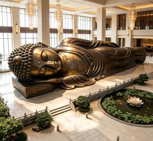 พระพุทธรูปนอนหลับ งานประติมากรรมทองสัมฤทธิ์ สำหรับตกแต่งภายใน - Product Image 3