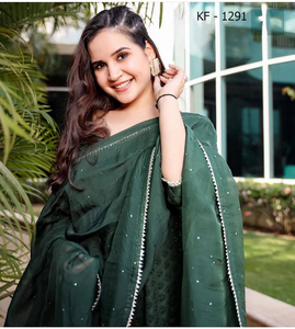 Chikankari Sharara costume pour femme indien Anarkali vert Kurta avec Gharara, 3 pièces ensemble Readymade Georgette robe ethnique indienne - Product Image 6