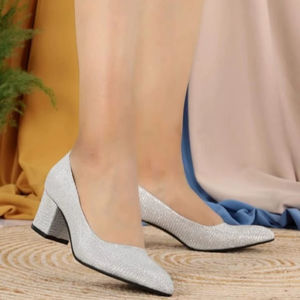 รองเท้าผู้หญิง รองเท้าส้นหนาสั้นประกายแพลตตินัม 5 ซม. เชอร์รี่ 40 -43 ผลิตในตุรกี - Product Image 1