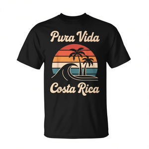 T-Shirt Vintage Retrò per Vacanze Tropicali con Stampa Costa Rica Pura Vida per Promozioni - Product Image 2
