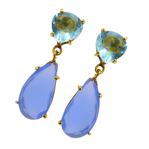 Beautiful Topaz Chalcedony Gemstone 925 <b>Sterling</b> <b>Silver</b> Gold Plated Stud Dangle <b>Earrings</b> Fashionable <b>Earring</b> for <b>Women</b>. - Product Image 5