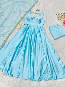 Robe de soirée Anarkali bleu ciel Robe longue indienne de créateur pour filles Robe de soirée Anarkali pour femmes Robe de soirée - Product Image 2