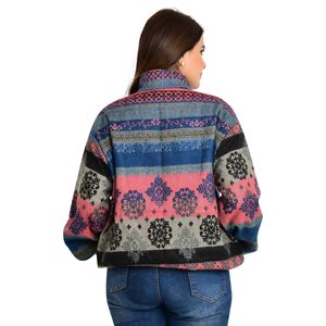 เสื้อคลุมซิปผ้าขนสัตว์ผสมขนจามรีแบบกิโมโน สวมใส่สบายและอบอุ่นสำหรับฤดูใบไม้ร่วง-ฤดูหนาว ลายกราฟิกแอซเท็กน่ารัก - Product Image 6