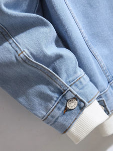 Veste en jean pour homme à doublure épaisse, style vintage, col en sherpa, vêtement d'extérieur chaud d'hiver, tendance, en jean, décontracté - Product Image 5