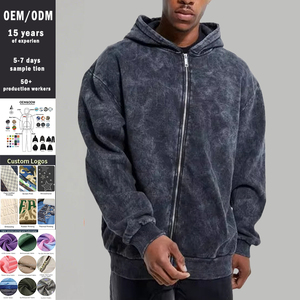 Custom Streetwear Hip Hop Zipper Blank Vintage 100% High Quality Cotton Heavyweight <b>Zip</b>-up Embroidered Acid Wash Oversized - Product Image 1