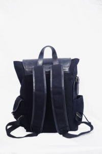 Indian Manufacturer's High Quality <b>Black</b> Leather + Canvas Unisex <b>Backpack</b> Stylish Design <b>for</b> Men and <b>Women</b> - Product Image 3