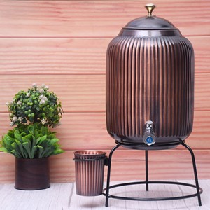 Wholesale Antique <b>Copper</b> Embossed <b>Strip</b> Design Water Dispenser From India For Restaurant Hotel Home Use - Product Image 6