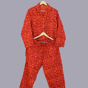 Conjunto de pijama de algodón hecho a mano indio para mujer, conjunto de ropa de salón con estampado de bloques de verano, pijama de boda para damas de honor, conjunto de pijama personalizado - Product Image 1