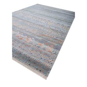 Tapis Manchaha bleu noué à la main en laine et soie de bambou, épaisseur 10 mm, motif géométrique abstrait pour la maison, couloir, modèle rectangulaire - Les-2187 - Product Image 2