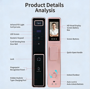 Serrure Intelligente Multi-Déverrouillage avec Reconnaissance Faciale, Veineuse et Empreinte Digitale, Application Mobile, Écran 4,5'', Système d'Entrée Sécurisé pour la Maison, Compatible <span class=keywords><strong>Porte</strong></span> en Aluminium, Stockage Cloud - Product Image 2