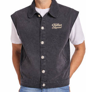 เสื้อกั๊กยีนส์แขนกุดลำลองขายดีสำหรับผู้ชาย และเสื้อแจ็คเก็ตยีนส์แขนกุดสีพื้นระบายอากาศได้ดี - Product Image 3