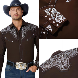 Chemises imprimées pour hommes, style occidental, imprimé ample à manches longues, vente en gros, personnalisation, chemise occidentale pour hommes, cowboy - Product Image 2