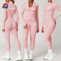 Vêtements de sport pour la gym, ensemble de yoga 2 pièces, veste zippée sans couture, ensemble de survêtement pour femmes, leggings taille haute, ensembles de fitness pour la gym