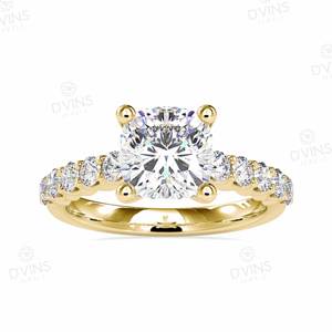 แหวนแต่งงานสี่แฉกประดับเพชรสีเหลืองทองประดับเพชรแบบคลาสสิกคลาสสิก - Product Image 1