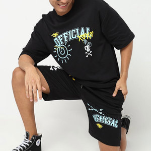 Men's Black Skull Print <b>Knitted</b> T-Shirt And Shorts <b>Set</b> Casual Summer Breathable Outfit - Product Image 4