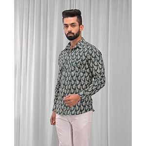 Chemises décontractées 100 % coton imprimées pour hommes, manches longues, en popeline, motifs floraux, animaux et pois, fourniture ODM - Product Image 5