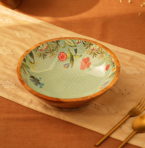 Bol en bois feuille d'émail imprimé salade salade de fruits conteneur vente chaude bol à salade de fruits en bois - Product Image 2