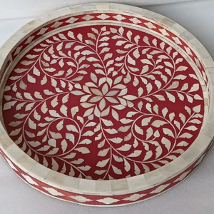 Bandeja de servicio redonda de madera natural hecha a mano, diseño ecológico, desechable, decoración del hogar con resina elegante e incrustaciones de madera - Product Image 3