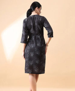 Modern Style Women's Maxi Slip <b>Dress</b> V-neck Casual Modest Party <b>Evening</b> Wrap Sheath Natural Waistline Black Rayon Printed - Product Image 2