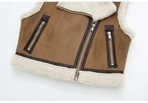 2026 Autumn Female Fashion Faux Leather Lambswool Patchwork Sleeveless Vest Jacket Thickening Warm Zip <b>Waistcoats</b> Coat - Product Image 5