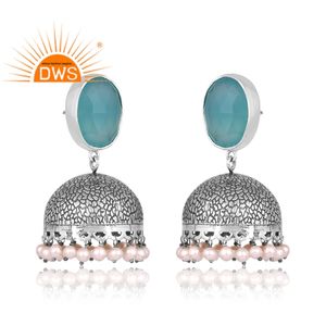 ต่างหูพลอยคาลซิโดนีและไข่มุกจากธรรมชาติทำจากเงินสเตอลิง925ออกแบบได้ตามต้องการสำหรับผู้หญิง - Product Image 3