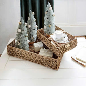 Ensemble de plateaux de service en rotin, plateau de rangement en osier fait à la main, design naturel durable, organisateur polyvalent pour la salle à manger et la table basse - Product Image 4