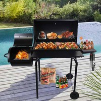 Fabricant professionnel de barbecue au charbon de bois en acier robuste et lourd avec chariot, fumoir de jardin en forme de baril pour l'extérieur