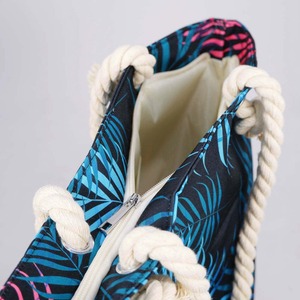 Vente en gros, sac cabas de plage personnalisable, grand sac à main d'été en toile imprimé tropical pour femmes, fourniture d'usine OEM - Product Image 3