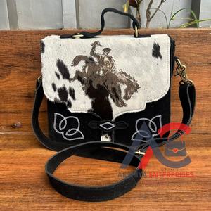 Wholesale Laser Engraving <b>Black</b> Suede Leather <b>Boot</b> Stitch Crossbody Bags for Women Western Hair on Cowhide Designer Handbags - Product Image 1