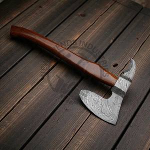 Hacha Tomahawk de Acero de Damasco, Hacha Vikinga Forjada de Alta Calidad con Punta, Mango de Madera de Palisandro, Herramienta Personalizada para Campamento y Caza al Aire Libre - Product Image 5