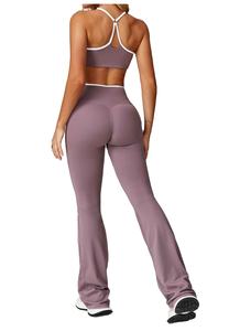 New Yoga Set For <b>Women</b> Shockproof Fitness Sports Bra And Tight Sculpting Flared Leggings Workout Sportswear Suit Yoga Set - Product Image 3