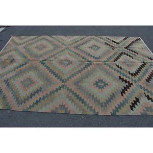 Alfombra Kilim turca Vintage 6 '1 \ "X 9' 7 \" Verde Marrón Patchwork Diseño Clásico 9x12 Rectángulo Rompecabezas Lana Látex Alfombra para sala de estar - Product Image 3