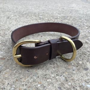 ปลอกคอสุนัขหนังแท้เย็บด้วยมือทำจากหนังแท้หัวเข็มขัดทองเหลืองอังกฤษและแหวนชุบทอง - Product Image 6