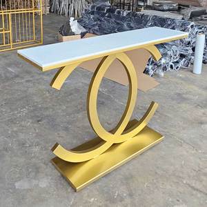 Contemporary 120x30x85cm Console <b>Table</b> with <b>Marble</b> <b>Top</b> and Iron Legs Living Room Furniture for Hotels Glass and Wood Material - Product Image 2