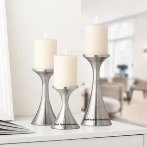 Top Trending Metal <b>Pillar</b> Candle Holder Holder Set Silver Finished Handmade for Wedding Dinner Table <b>Lighting</b> Decor - Product Image 2