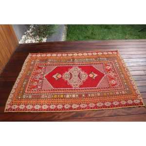 Vintage Small Rug 2.8x5.1 ft, Red <b>Brown</b> Southwestern Rug <b>Wool</b> - Product Image 3