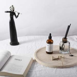 Marble Round Serving Tray 11.8 <b>Light</b> Beige Decorative <b>Vanity</b> Tray for Kitchen <b>Bathroom</b> Coffee Table Desk Tableware Jewelry - Product Image 2