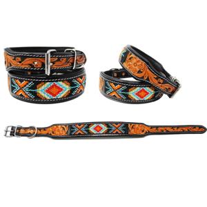 Collier de chien rembourré doux en cuir de vache perlé 100% avec sculpture et outillage à la main Fabrication en gros indienne Le chien utilise des prix bas - Product Image 2