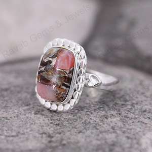 Vente chaude Designer Perlé Coussin Lunette Anneau 12x16mm Mohave Rose Cuivre Opale Solide 925 En Argent Sterling À La Main Fine Jewelry - Product Image 4