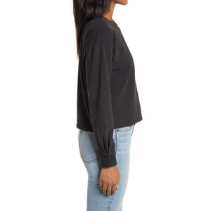 Otoño fino gris claro Color sólido polar 450g Regular Fit Plus Size hombro abajo cuello redondo Unisex mujeres sudaderas para Casual - Product Image 3