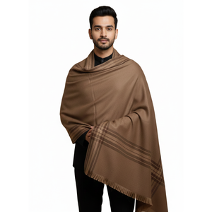 Traditional Striped Wool Shawl for <b>Men</b>-Brown - Product Image 1