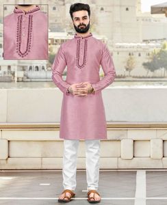 Pijama tradicional de estilo indio, largo, hecho de seda, estilo sólido, tradicional, Kurta - Product Image 4