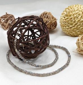 สร้อยคอลูกปัดดีเงินสเตอร์ลิงสีทอง925ลูกปัดลาบราดอร์ไลท์100% เจียระไนแบบธรรมชาติไม่เหมือนใครเป็นที่นิยม - Product Image 2