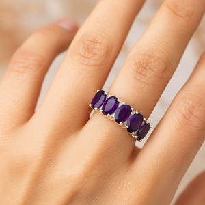 Anillo de compromiso de joyería de piedra natal de febrero de Plata de Ley 925 de plata amatista para ella - Product Image 5