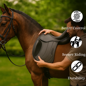 Silla de Montar Inglesa de Cuero Negro Premium |   Silla de Montar para Caballos de Salto y Eventing Multiusos | Equipo de Equitación Cómodo y Duradero - Product Image 3