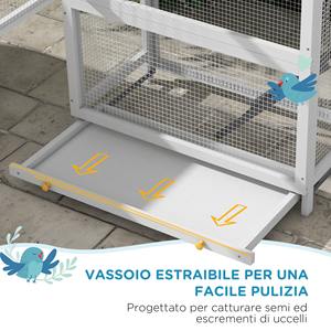 PawHut Aviario de 3 Puertas con Casa y Bandeja, Madera y Metal, 92x52x171 cm, Gris y Negro - Product Image 4