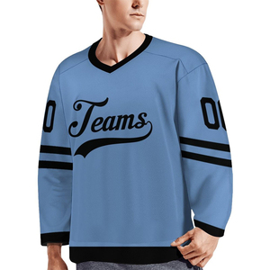 Jersey de hockey sobre hielo con cuello en V de poliéster 100% transpirable y bordado hecho en Pakistán personalizable con nombre de equipo transpirable - Product Image 1