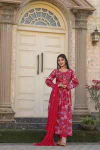 Vestido Chinon Anarkali de diseñador de primera calidad para fiesta de boda y ropa al aire libre de proveedor indio - Product Image 4